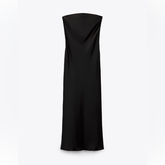 Zara SATIN EFFECT DRESS. Black. Sizes XS, S. New with Tags. - Picture 2 of 7